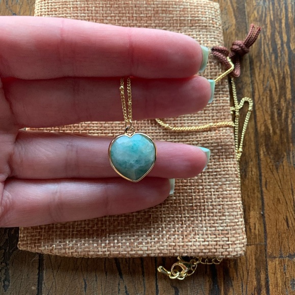 Amazonite Heart Necklace Amazonite Necklace Gold Amazonite - Picture 3 of 3